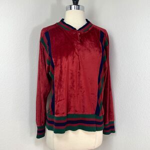 Vintage 80s JP Penny's Women Maroon Velour Sweatshirt Large Retro Hip Hop Punk